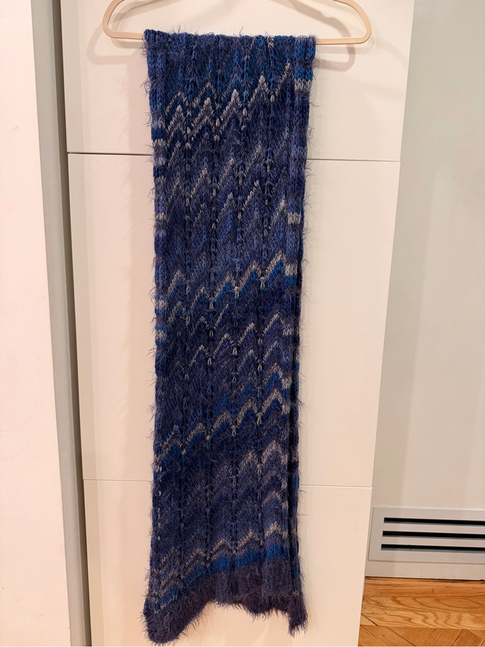 Missoni Blue Metallic Chevron Open Knit Scarf Made in Italy